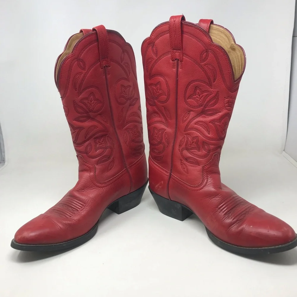 Ariat Red Leather Western Cowgirl Boots Size 8B - Picture 8 of 12